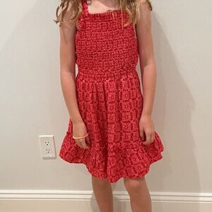 Vibrant Red Smocked Kids Dress